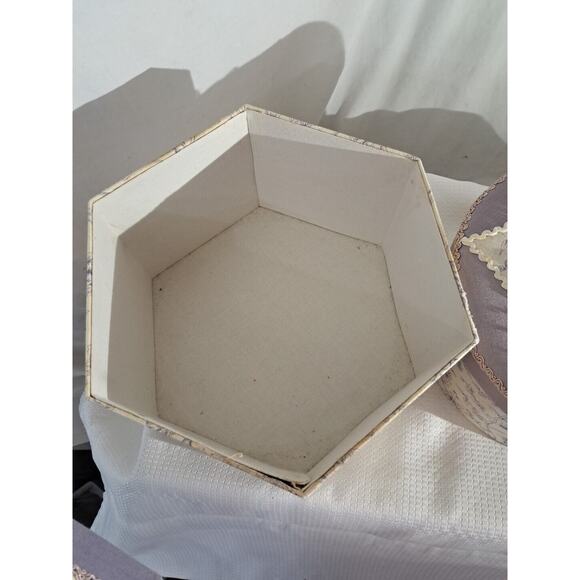 VTG Quilted Gift Box Set Sewing Trinket Box Quilted Floral Cream and Purple - Picture 6 of 12